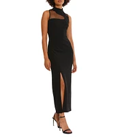 Donna Morgan Stretch Crepe Illusion Mock Neck Sleeveless Front Slit Maxi Dress