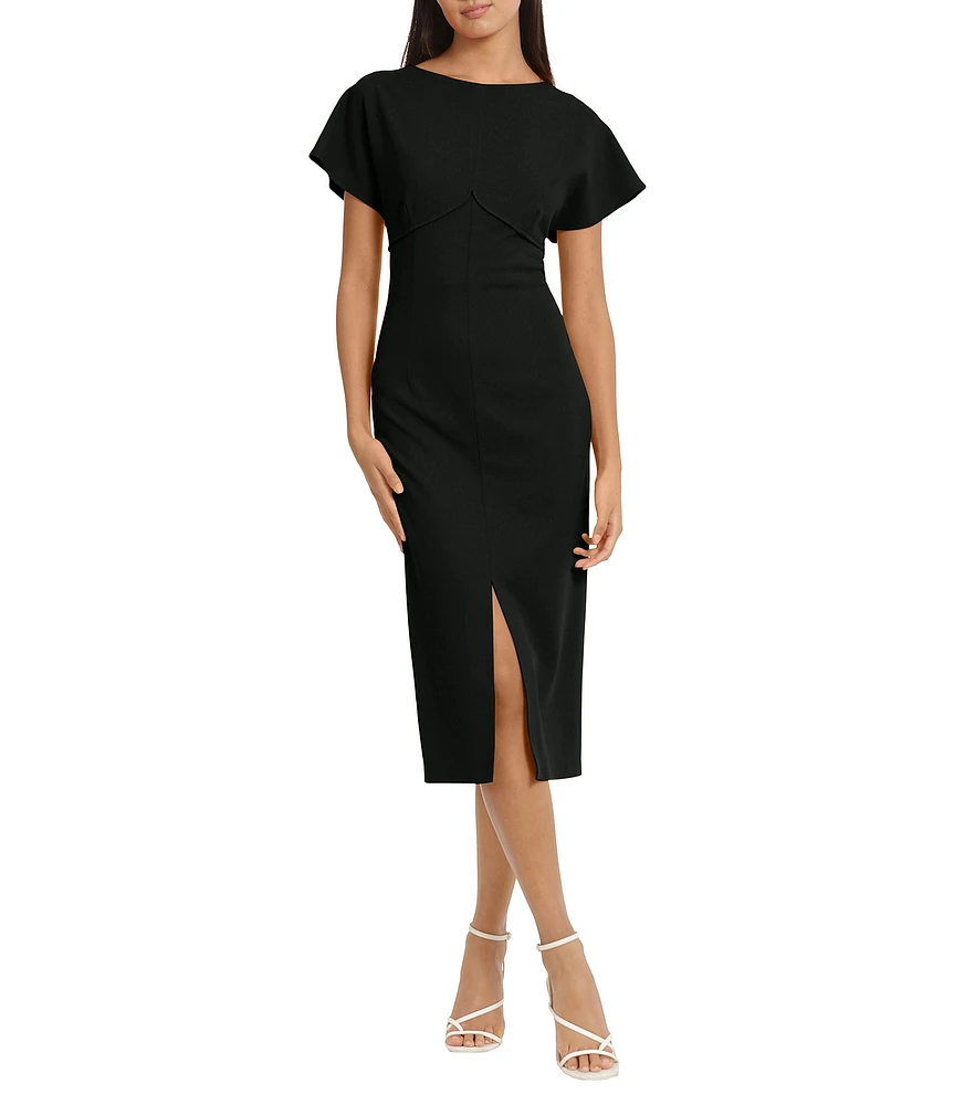 Donna Morgan Stretch Crew Neck Short Sleeve V-Back Midi Dress