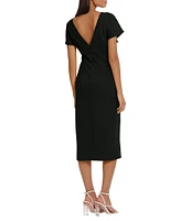 Donna Morgan Stretch Crew Neck Short Sleeve V-Back Midi Dress