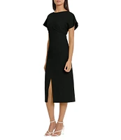 Donna Morgan Stretch Crew Neck Short Sleeve V-Back Midi Dress