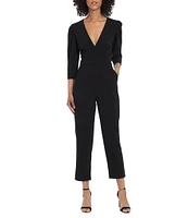 Donna Morgan Stretch Deep V-Neck 3/4 Sleeve Jumpsuit