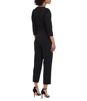 Donna Morgan Stretch Deep V-Neck 3/4 Sleeve Jumpsuit