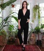 Donna Morgan Stretch Deep V-Neck 3/4 Sleeve Jumpsuit