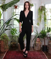 Donna Morgan Stretch Deep V-Neck 3/4 Sleeve Jumpsuit