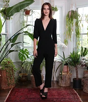 Donna Morgan Stretch Deep V-Neck 3/4 Sleeve Jumpsuit