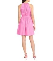 Donna Morgan Stretch Poplin Halter Neck Sleeveless Belted A-Line Mini Dress