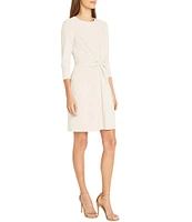 Donna Morgan Stretch Scuba Crepe Round Neck 3/4 Sleeve Twist Front Dress