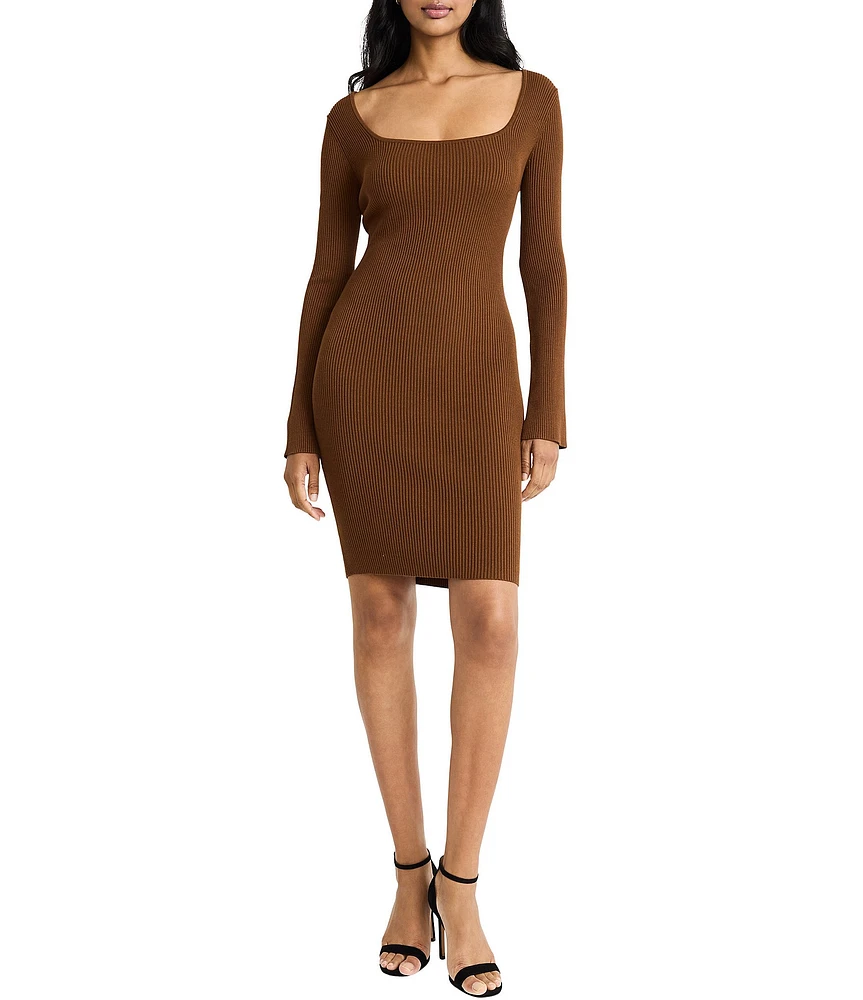 Donna Morgan Sweater Square Neck Long Sleeve Mini Dress