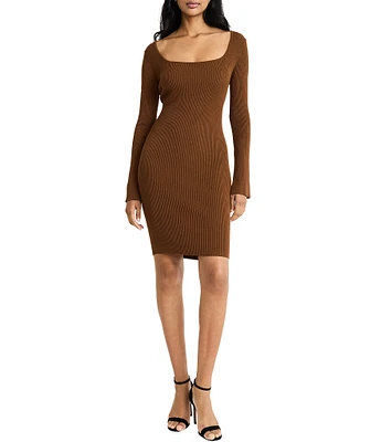 Donna Morgan Sweater Square Neck Long Sleeve Mini Dress