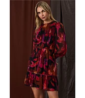 Donna Morgan Tiered Yoryu Sheath Round Neck Cuffed Long Sleeve Piped Shirred Mini Dress