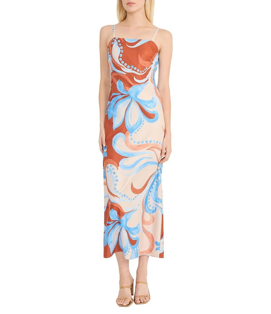 Donna Morgan Twill Square Neck Sleeveless Printed Sheath Midi Dress
