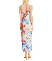 Donna Morgan Twill Square Neck Sleeveless Printed Sheath Midi Dress