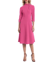 Donna Morgan Twisted Mock Neck Stretch Crepe A-Line 3/4 Sleeve Dress