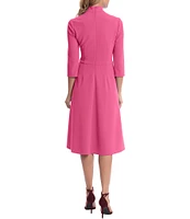 Donna Morgan Twisted Mock Neck Stretch Crepe A-Line 3/4 Sleeve Dress