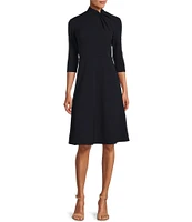 Donna Morgan Twisted Mock Neck Stretch Crepe A-Line 3/4 Sleeve Dress