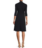 Donna Morgan Twisted Mock Neck Stretch Crepe A-Line 3/4 Sleeve Dress