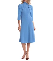 Donna Morgan Twisted Mock Neck Stretch Crepe A-Line 3/4 Sleeve Dress