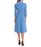 Donna Morgan Twisted Mock Neck Stretch Crepe A-Line 3/4 Sleeve Dress