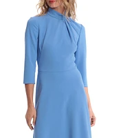 Donna Morgan Twisted Mock Neck Stretch Crepe A-Line 3/4 Sleeve Dress