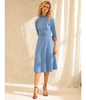 Donna Morgan Twisted Mock Neck Stretch Crepe A-Line 3/4 Sleeve Dress