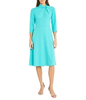 Donna Morgan Twisted Mock Neck Stretch Crepe A-Line 3/4 Sleeve Dress