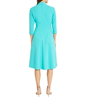 Donna Morgan Twisted Mock Neck Stretch Crepe A-Line 3/4 Sleeve Dress