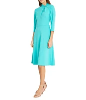 Donna Morgan Twisted Mock Neck Stretch Crepe A-Line 3/4 Sleeve Dress