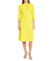 Donna Morgan Twisted Mock Neck Stretch Crepe A-Line 3/4 Sleeve Dress