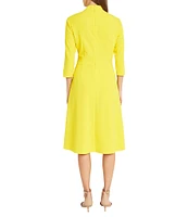 Donna Morgan Twisted Mock Neck Stretch Crepe A-Line 3/4 Sleeve Dress