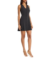 Donna Morgan V-Neck Sleeveless Button Front Woven A-Line Dress