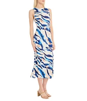 Donna Morgan Zebra Print Crew Neck Sleeveless Sheath Self Tie Midi Dress