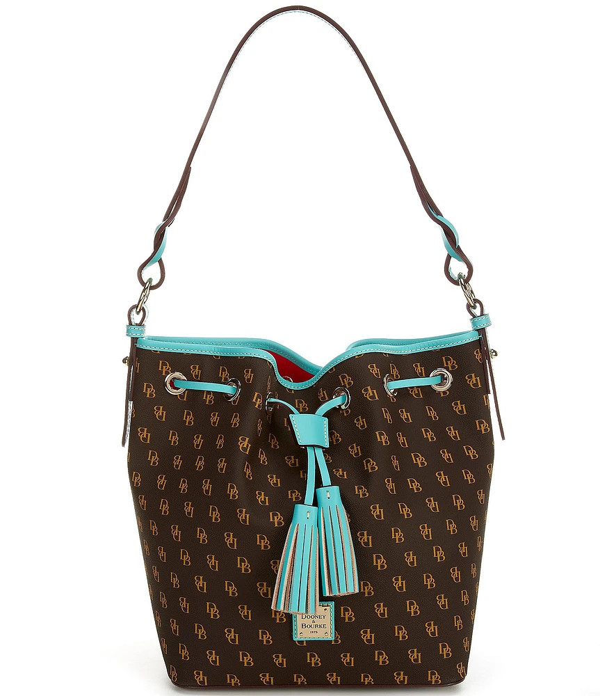 Dooney & Bourke Signature Blakely Collection Tasha Logo Drawstring Bucket Bag