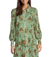 Double D Ranch Michel's Cowboy Print Point Collar Woven Long Sleeve Shirt