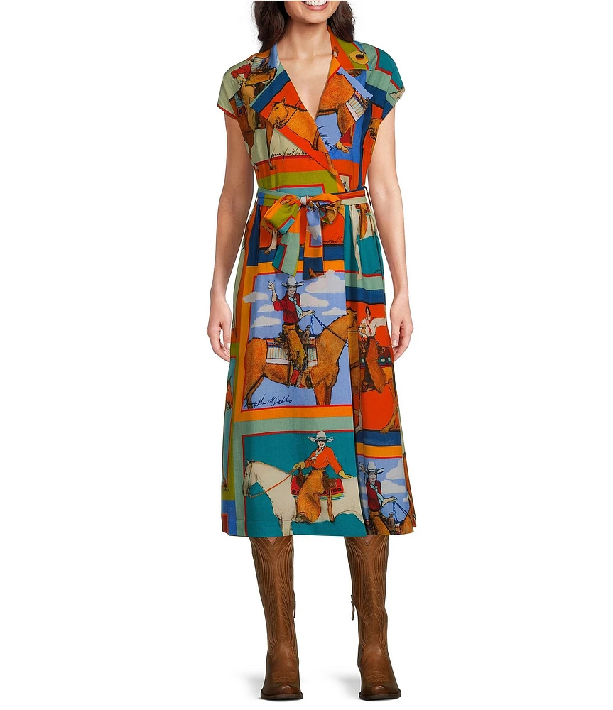Double D Ranch Women Of The Range Printed V-Neck Short Sleeve Wrap Midi Dress