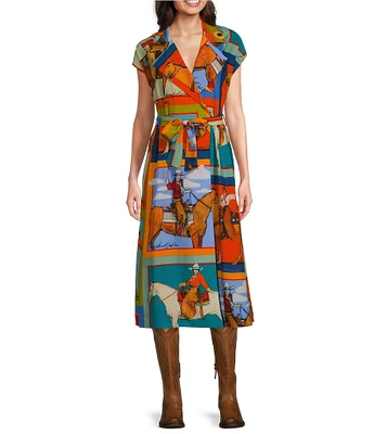 Double D Ranch Women Of The Range Printed V-Neck Short Sleeve Wrap Midi Dress