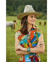 Double D Ranch Women Of The Range Printed V-Neck Short Sleeve Wrap Midi Dress