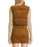 Double Zero Corduroy Zip Up Crop Puffer Vest