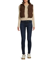 Double Zero Corduroy Zip Up Crop Puffer Vest