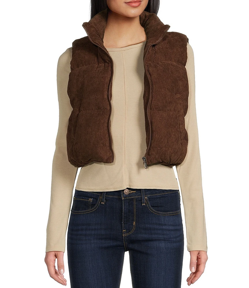 Double Zero Corduroy Zip Up Crop Puffer Vest