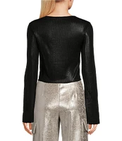 Double Zero Long Sleeve Metallic Foil Top