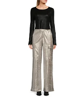 Double Zero Long Sleeve Metallic Foil Top