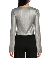 Double Zero Long Sleeve Metallic Foil Top