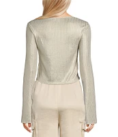 Double Zero Long Sleeve Metallic Foil Top