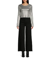 Double Zero Long Sleeve Metallic Foil Top