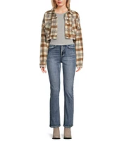 Double Zero Long Sleeve Plaid Check Cropped Jacket