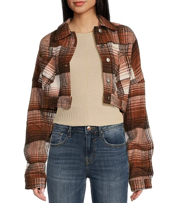 Double Zero Long Sleeve Plaid Cropped Jacket