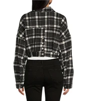 Double Zero Long Sleeve Dark Plaid Cropped Jacket