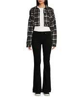 Double Zero Long Sleeve Dark Plaid Cropped Jacket