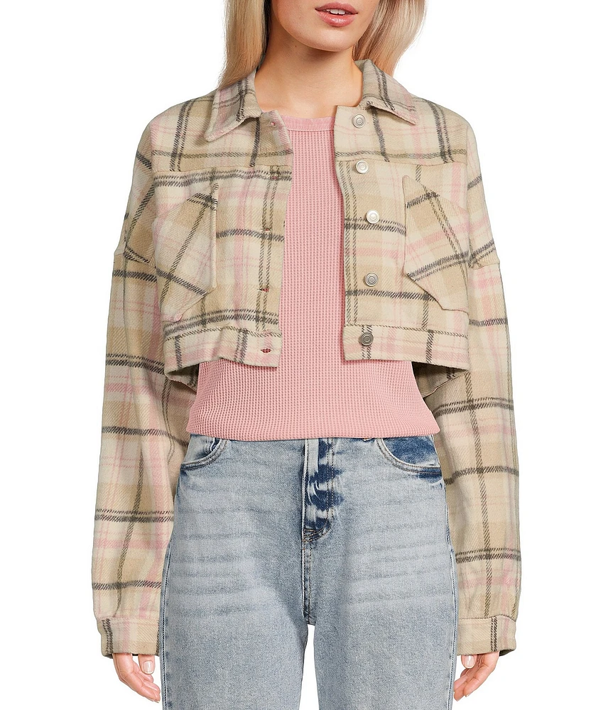 Double Zero Long Sleeve Plaid Cropped Jacket
