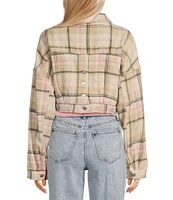 Double Zero Long Sleeve Plaid Cropped Jacket